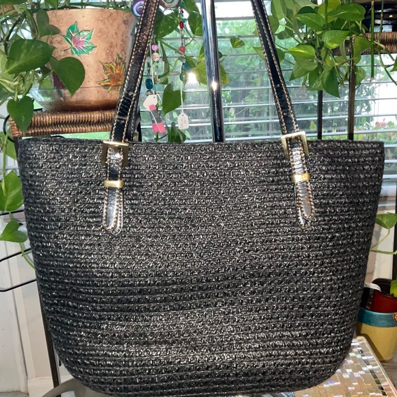 ERIC JAVITS BLACK STRAW SHOULDER BAG - Picture 2 of 12